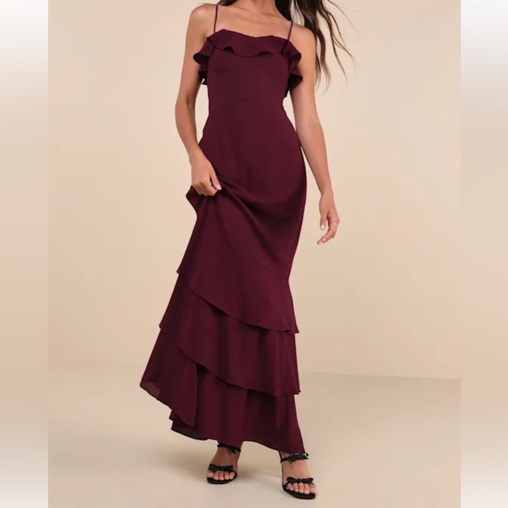 Lively Evenings Plum Purple Sleeveless Tiered Maxi Dress Size Large - Picture 1 of 14